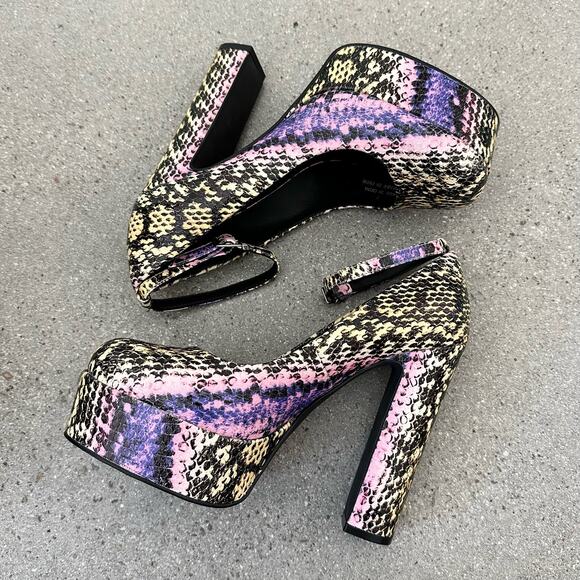Jeffrey Campbell Okurr Purple Yellow Snake Combo Platform Pumps - Picture 1 of 9